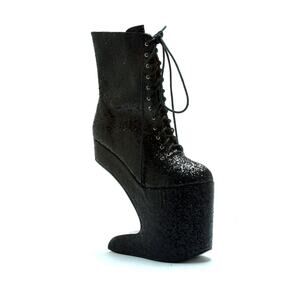 Bettie Page Womens's BP579-Chablis Platform Boot- Black Glitter - Size 7